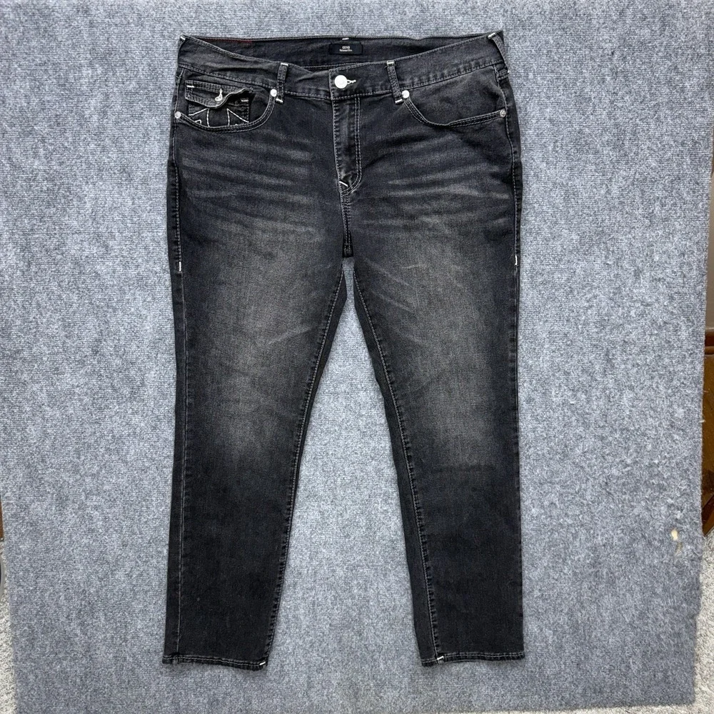 True Religion Geno Relaxed Slim Big T Flap Jeans Men's size 38 38x31 black